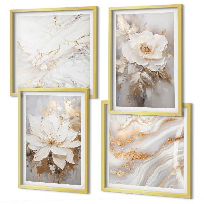 Galleria a parete Fiori su sfondo chiaro con motivi marmorizzati