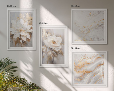 Galleria a parete Fiori su sfondo chiaro con motivi marmorizzati