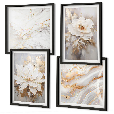 Galleria a parete Fiori su sfondo chiaro con motivi marmorizzati