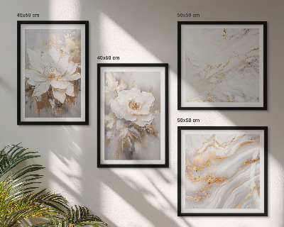 Galleria a parete Fiori su sfondo chiaro con motivi marmorizzati