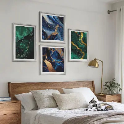 Composizione di 4 quadri motivi decorativi eleganti su pietra