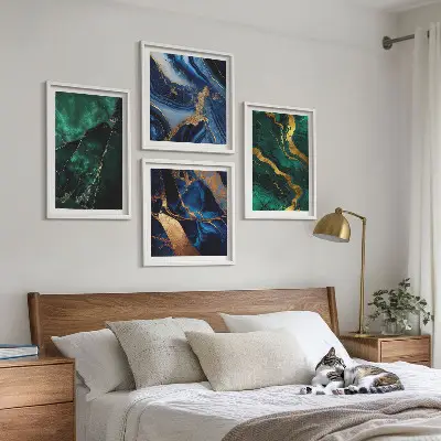 Composizione di 4 quadri motivi decorativi eleganti su pietra