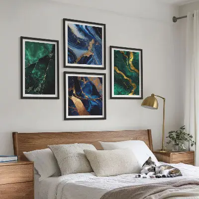 Composizione di 4 quadri motivi decorativi eleganti su pietra