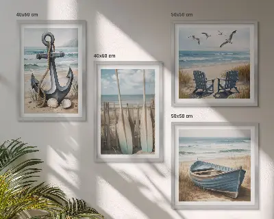 Galleria a parete decorazione con ancora, barca e remi a tema spiaggia