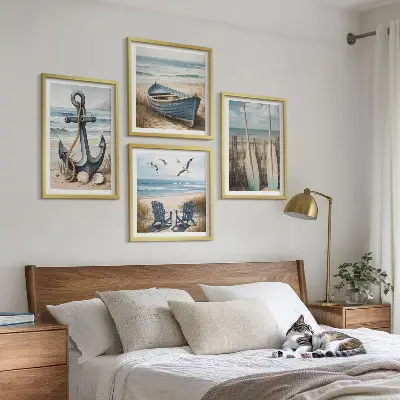 Galleria a parete decorazione con ancora, barca e remi a tema spiaggia
