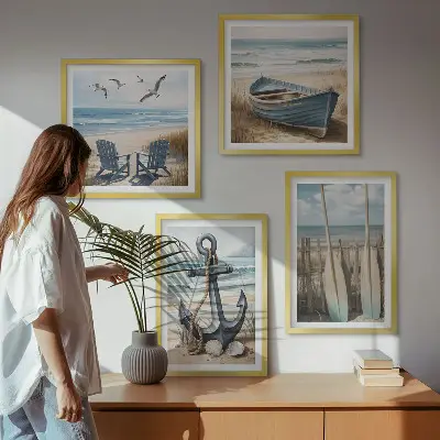 Galleria a parete decorazione con ancora, barca e remi a tema spiaggia
