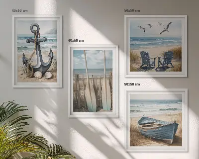 Galleria a parete decorazione con ancora, barca e remi a tema spiaggia