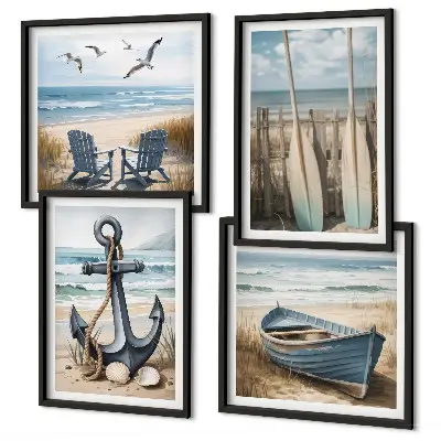 Galleria a parete decorazione con ancora, barca e remi a tema spiaggia