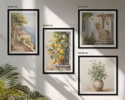 Fiori in un vaso, un mare di limoni polittico con cornice