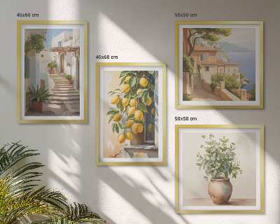 Composizione di 4 quadri Piante in vaso, limoni, strada