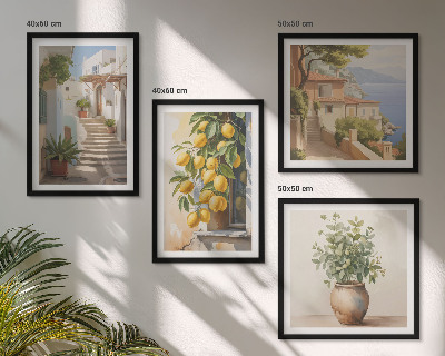 Composizione di 4 quadri Piante in vaso, limoni, strada