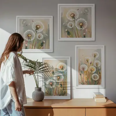 Galleria a parete fiori di tarassaco in tonalità pastello