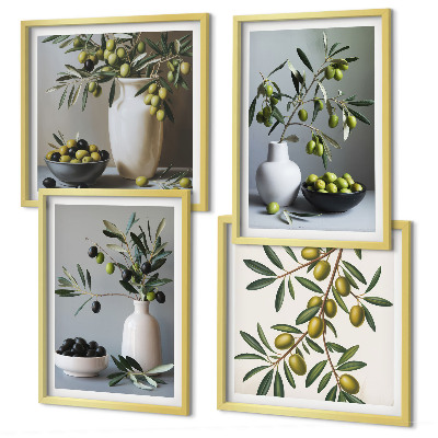 Composizione di 4 quadri Olive in vasi dai colori tenui