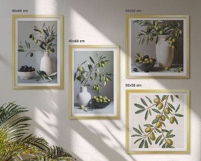 Composizione di 4 quadri Olive in vasi dai colori tenui