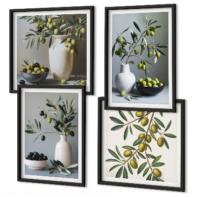 Composizione di 4 quadri Olive in vasi dai colori tenui