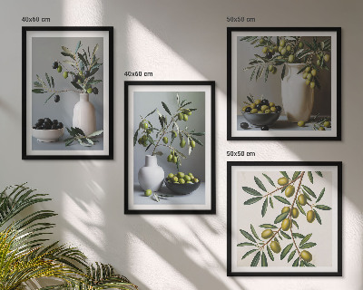 Composizione di 4 quadri Olive in vasi dai colori tenui