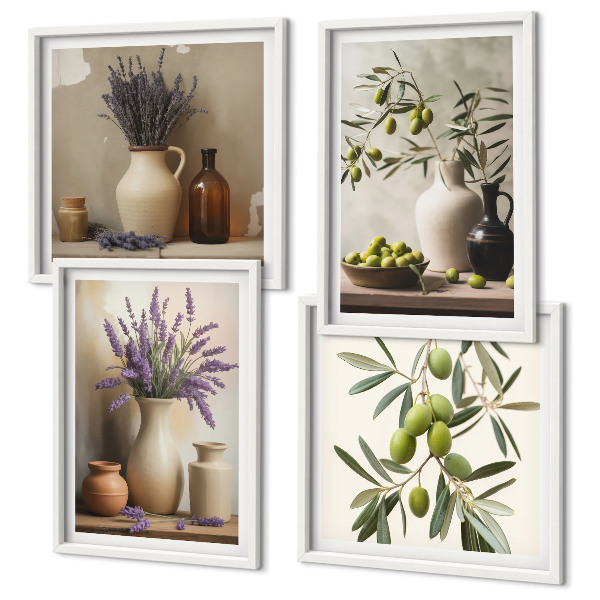 Composizione di 4 quadri Fiori in vasi decorativi