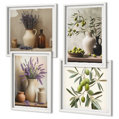 Composizione di 4 quadri Fiori in vasi decorativi