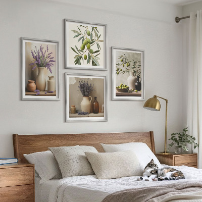 Composizione di 4 quadri Fiori in vasi decorativi