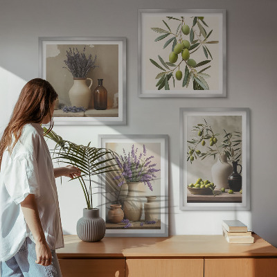 Composizione di 4 quadri Fiori in vasi decorativi