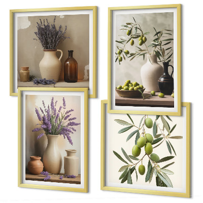 Composizione di 4 quadri Fiori in vasi decorativi