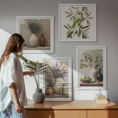 Composizione di 4 quadri Fiori in vasi decorativi