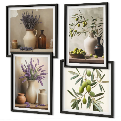 Composizione di 4 quadri Fiori in vasi decorativi