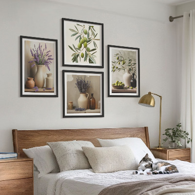 Composizione di 4 quadri Fiori in vasi decorativi