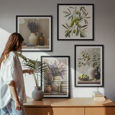 Composizione di 4 quadri Fiori in vasi decorativi