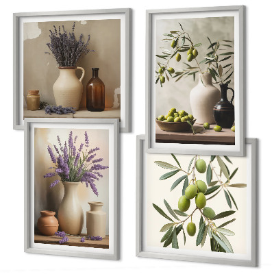 Composizione di 4 quadri Fiori in vasi decorativi