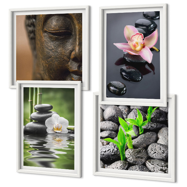 Polittico con cornice Composizione zen pacifica con Buddha floreale