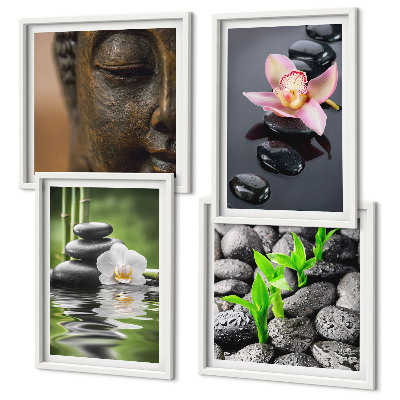 Polittico con cornice Composizione zen pacifica con Buddha floreale