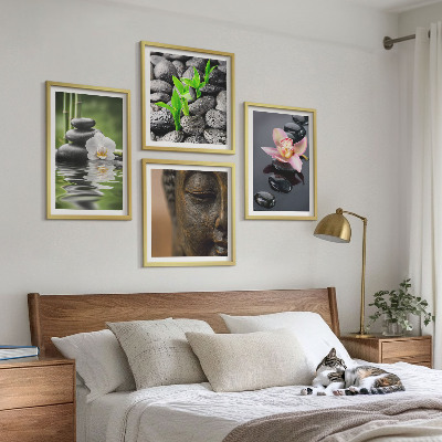 Polittico con cornice Composizione zen pacifica con Buddha floreale