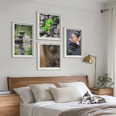 Polittico con cornice Composizione zen pacifica con Buddha floreale