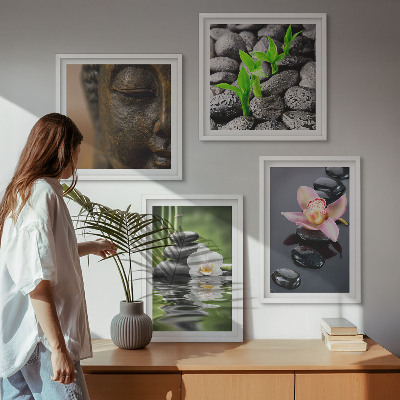 Polittico con cornice Composizione zen pacifica con Buddha floreale