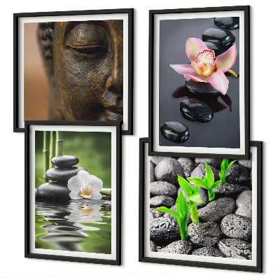 Polittico con cornice Composizione zen pacifica con Buddha floreale