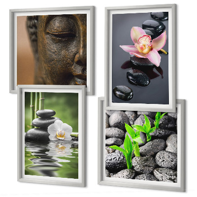 Polittico con cornice Composizione zen pacifica con Buddha floreale