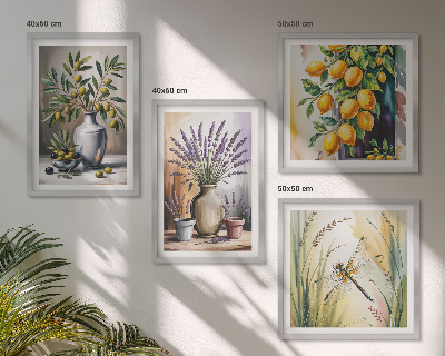 Composizione di 4 quadri Fiori d'ulivo in vaso, natura