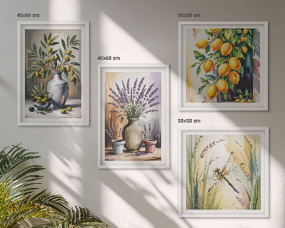 Composizione di 4 quadri Fiori d'ulivo in vaso, natura