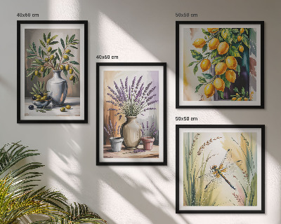 Composizione di 4 quadri Fiori d'ulivo in vaso, natura