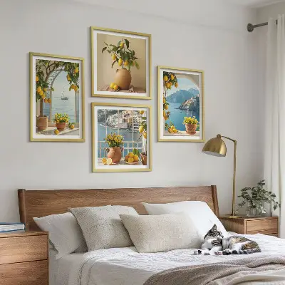 Composizione di 4 quadri limoni e fiori di città di mare composizione di 4 quadri