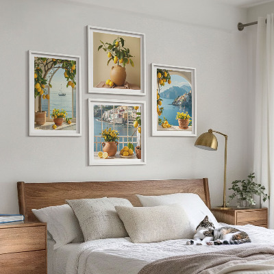 Composizione di 4 quadri limoni di città di mare fiori