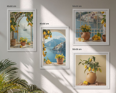 Composizione di 4 quadri limoni di città di mare fiori
