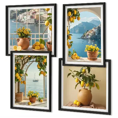 Composizione di 4 quadri limoni e fiori di città di mare composizione di 4 quadri