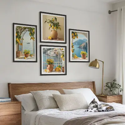 Composizione di 4 quadri limoni e fiori di città di mare composizione di 4 quadri