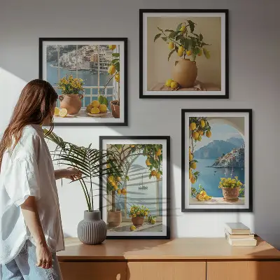 Composizione di 4 quadri limoni e fiori di città di mare composizione di 4 quadri