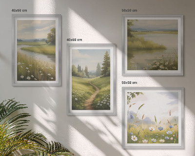 Polittico con cornice Paesaggio primaverile, fiume e prato