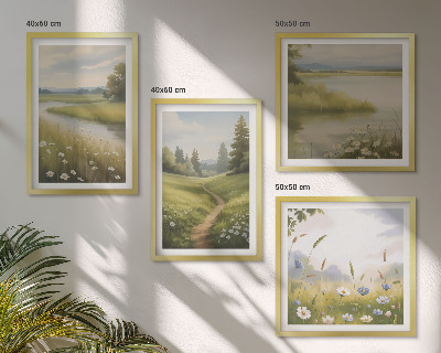 Polittico con cornice Paesaggio primaverile, fiume e prato