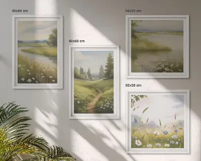 Paesaggio primaverile con fiume e prato polittico con cornice