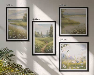 Polittico con cornice Paesaggio primaverile, fiume e prato